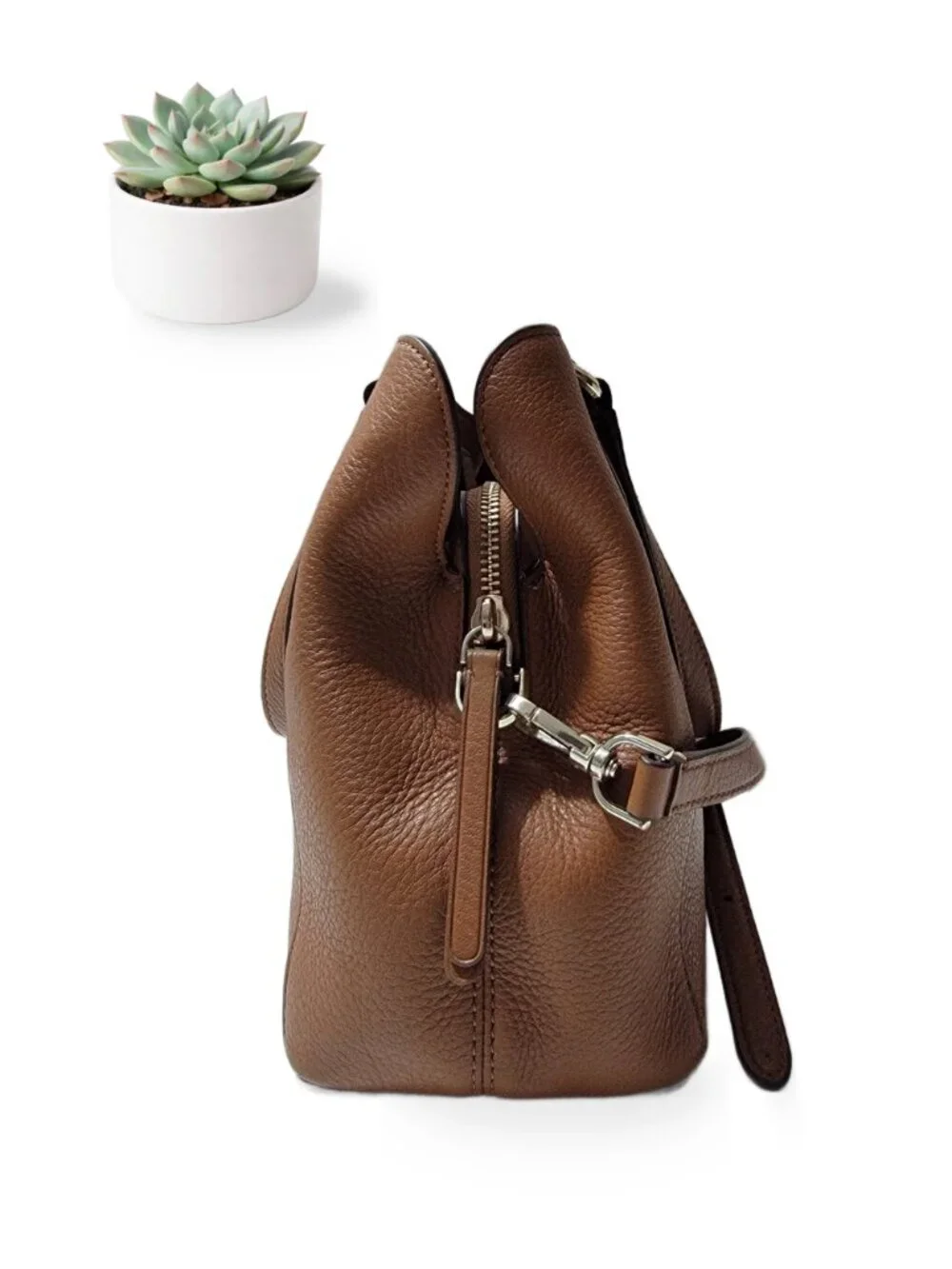 Kate Spade Eva Brown Pebbled Leather Satchel Crossbody Bag Two-Way Tote Purse